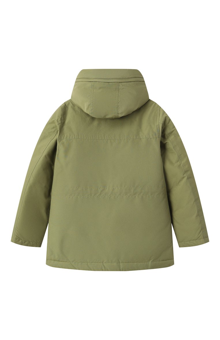 Детского пуховая парка WOOLRICH хаки цвета, арт. CFWKOU0464MRUT0641 | Фото 2 (Драгоценные камни: Проставлено; Рукава: Длинные; Материал сплава: Проставлено; Материал утеплителя: Пух и перо; Мальчики Кросс-КТ: парка-верхняя одежда; Кросс-КТ: Зима; Материал внешний: Хлопок, Синтетический материал; Ростовка одежда: 8 лет | 128 см, 10 - 11 лет | 140 - 146см, 12 лет | 152 см, 16 лет | 164 см)