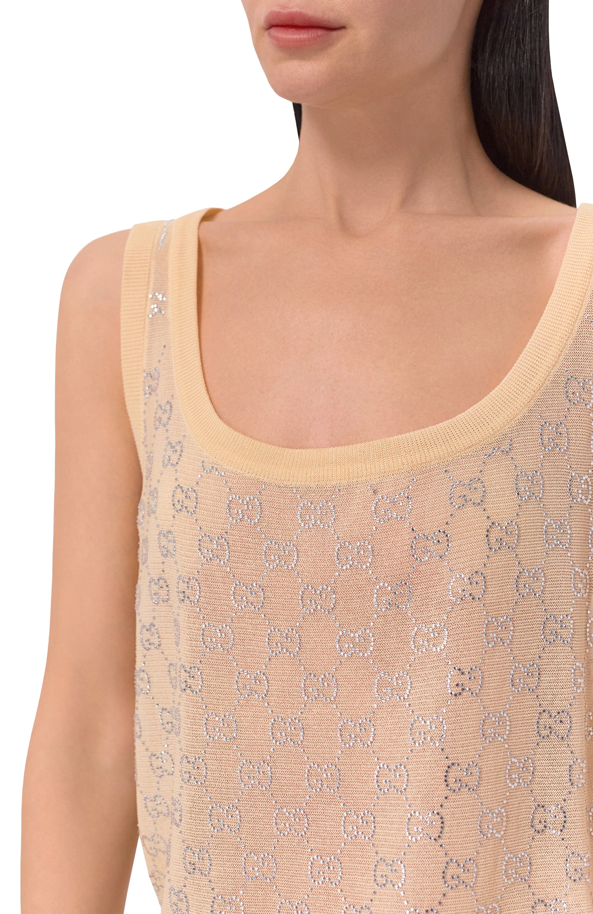 Шелковый топ с отделкой стразами GUCCI, арт. 856134/XKFC5, фото 5