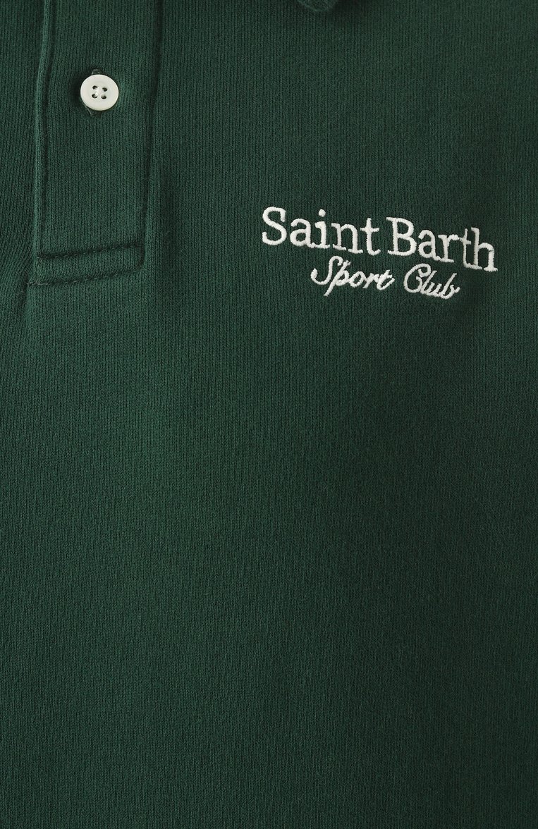 Женское хлопковое поло MC2 SAINT BARTH зеленого цвета, арт. BERENICE/00942G | Фото 6 (Длина (для топов): Стандартные; Материал сплава: Проставлено; Материал внешний: Хлопок; Драгоценные камни: Проставлено; Рукава: Длинные; Стили: Кэжуэл)