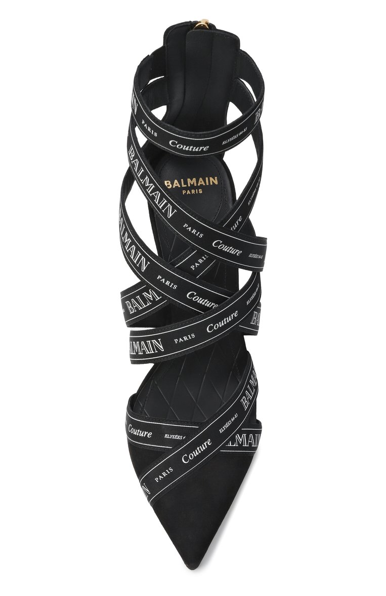 Женские замшевые туфли couture 95 BALMAIN черного цвета, арт. EN1UH092/TKWB | Фото 6 (Подошва: Плоская; Материал внутренний: Натуральная кожа; Материал внешний: Натуральная кожа; Каблук высота: Высокий; Каблук тип: Шпилька)