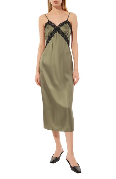 Атласное платье LOOM BY RODINA хаки цвета по цене 37000 руб., арт. LBR-COMKH, фото 3 Атласное платье LOOM BY RODINA, арт. LBR-COMKH, фото 3