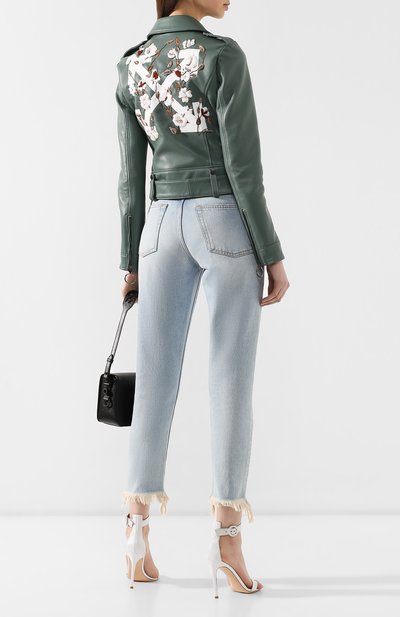 Кожаная куртка OFF-WHITE хаки цвета по цене 188500 руб., арт. 0WJG002R197790544301, фото 2 Кожаная куртка OFF-WHITE, арт. 0WJG002R197790544301, фото 2