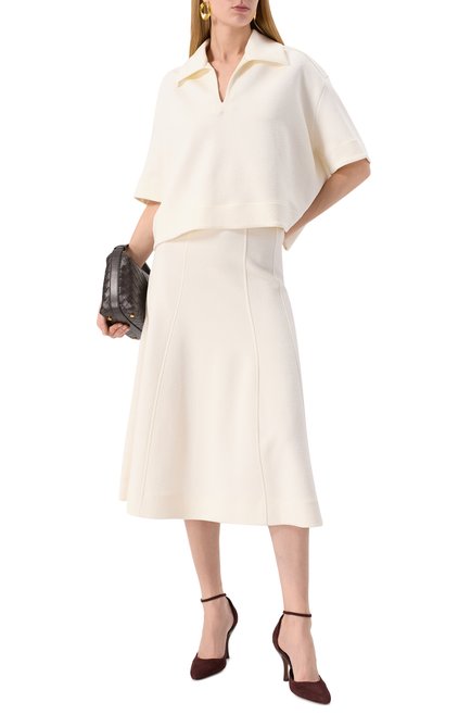 Женская юбка JIL SANDER кремвого цвета, арт. J02MA0258/J20232 | Фото 2 (Материал внешний: Вискоза, Синтетический материал; Материал сплава: Проставлено; Длина Ж (юбки, платья, шорты): Миди; Драгоценные камни: Проставлено)