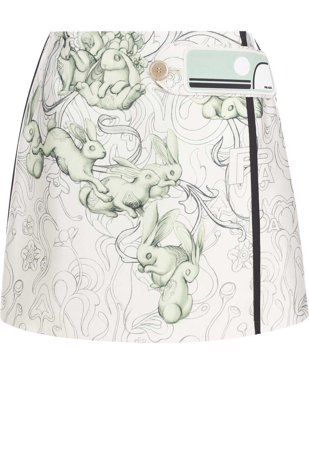 Шелковая мини-юбка а-силуэта с принтом PRADA, арт. P139N-1QIG-F0JK6, фото 1