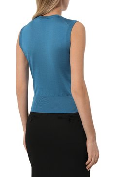 Женский шелковый топ DOLCE & GABBANA голубого цвета, арт. FXT04T/JBSHX | Фото 4 (Рукава: Короткие; Материал сплава: Проставлено; Материал внешний: Шелк; Длина (для топов): Стандартные; Драгоценные камни: Проставлено; Стили: Минимализм)