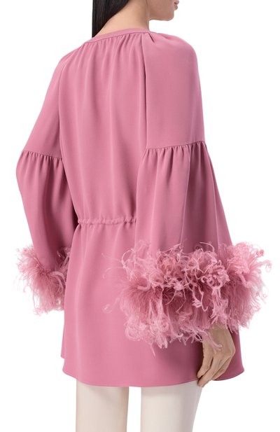 Шелковая блузка с отделкой перьями VALENTINO, арт. 8B3AEBB8/1MM, фото 4