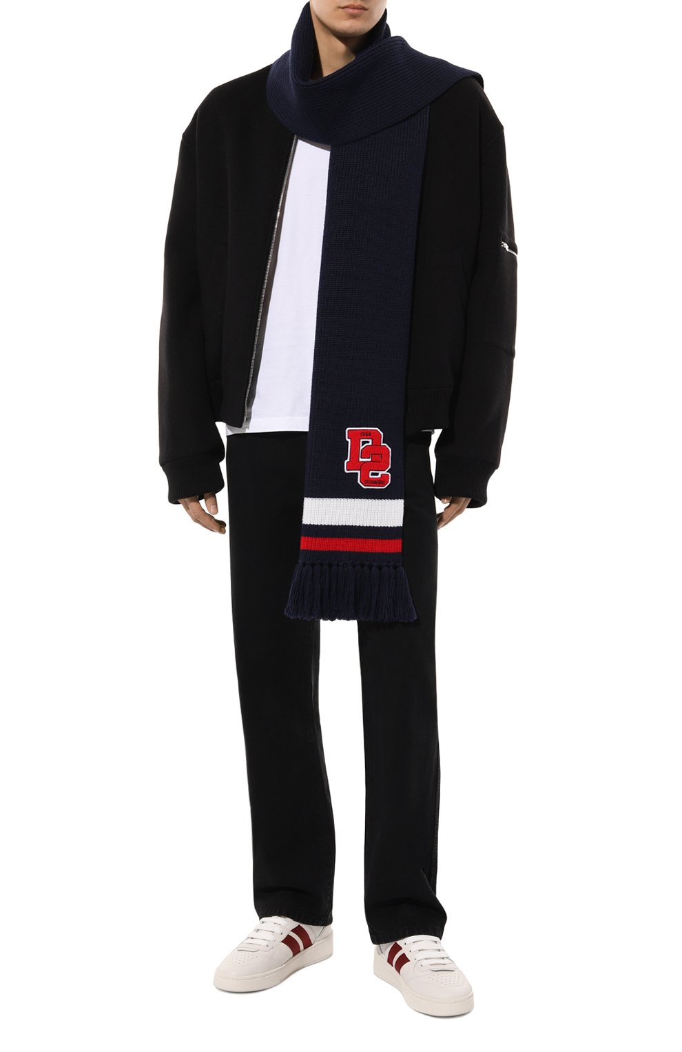 Шерстяной шарф DSQUARED2 темно-синего цвета по цене 73450 руб., арт. KNM0141, фото 3 Шерстяной шарф DSQUARED2, арт. KNM0141, фото 3