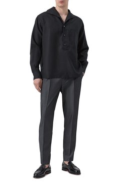 Мужская льняная рубашка DOLCE & GABBANA черного цвета, арт. G5ND3T/FU4JB | Фото 2 (Рукава: Длинные; Драгоценные камни: Проставлено; Материал внешний: Лен; Материал сплава: Проставлено; Длина (для топов): Стандартные; Принт: Однотонные; Манжеты: На пуговицах; Случай: Повседневный; Воротник: Отложной; Стили: Минимализм)