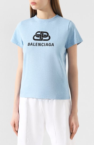 Хлопковая футболка BALENCIAGA голубого цвета по цене 27650 руб., арт. 578133/TGV75, фото 3 Хлопковая футболка BALENCIAGA, арт. 578133/TGV75, фото 3