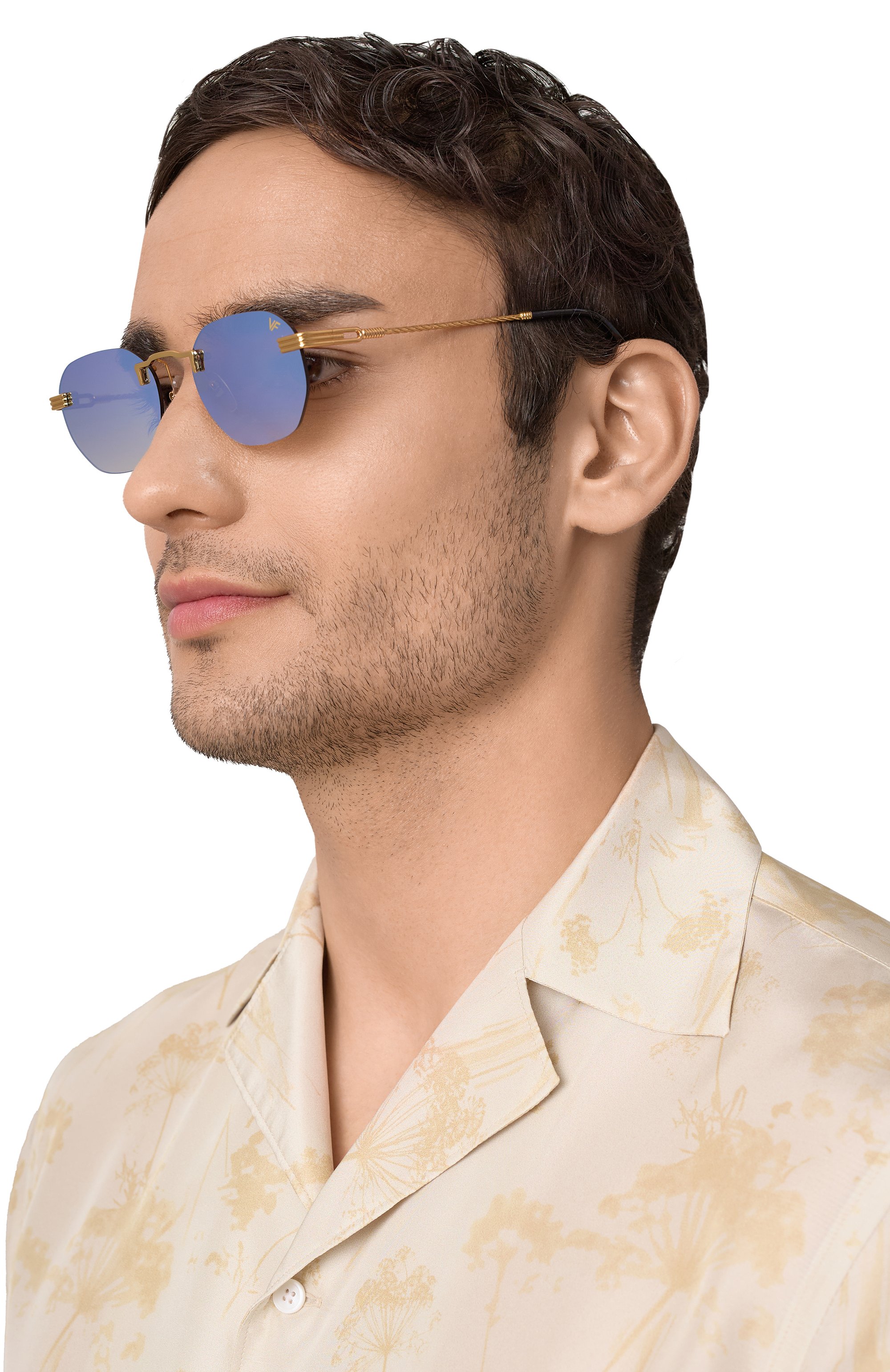 Солнцезащитные очки VINTAGE FRAMES голубого цвета по цене 34600 руб., арт. DETR0IT PLAYER 24KT G0LD/BR0WN, фото 2 Солнцезащитные очки VINTAGE FRAMES, арт. DETR0IT PLAYER 24KT G0LD/BR0WN, фото 2