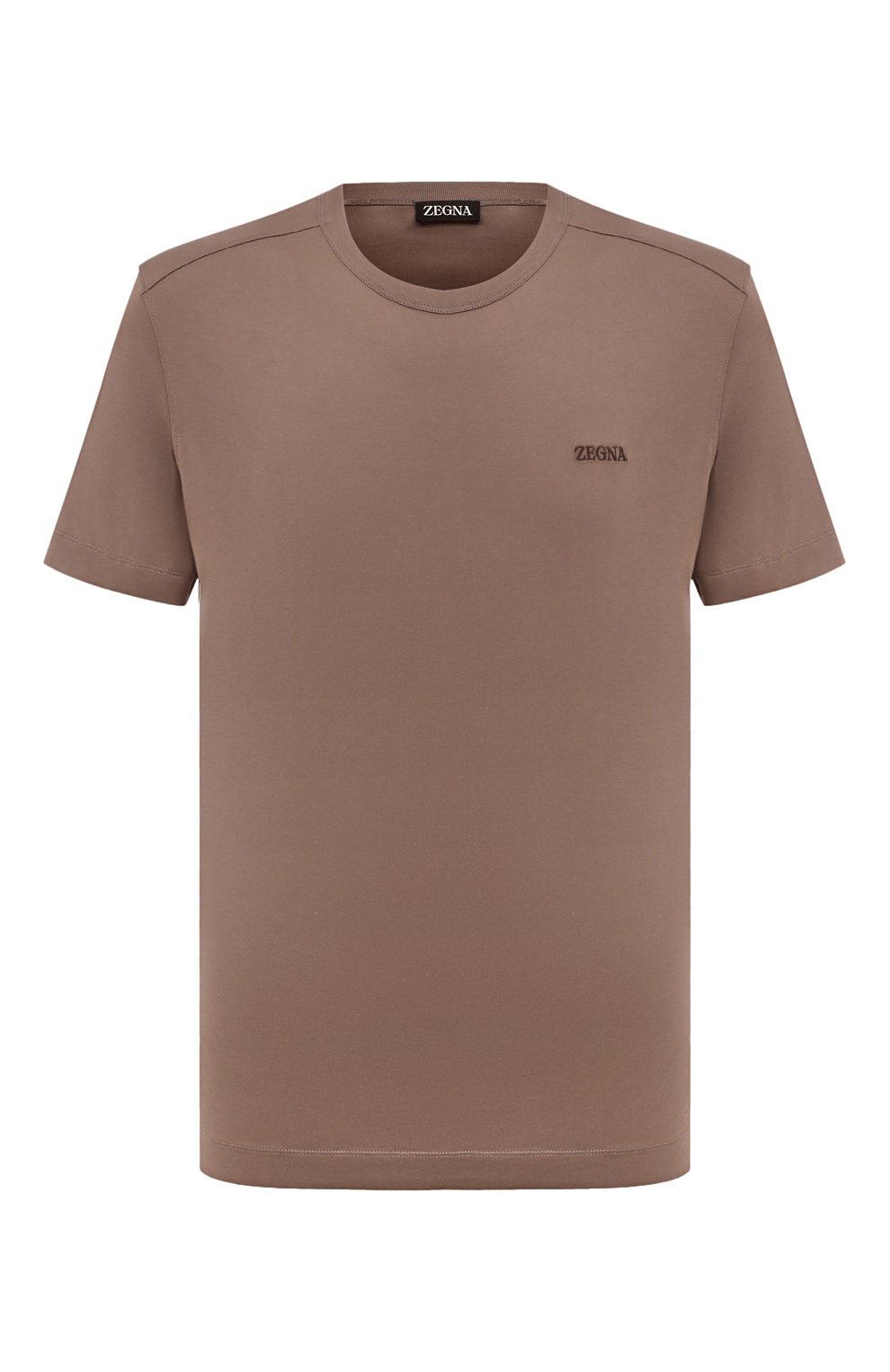 Хлопковая футболка ZEGNA темно-бежевого цвета по цене 46500 руб., арт. UD360A7/D760, фото 1 Хлопковая футболка ZEGNA, арт. UD360A7/D760, фото 1