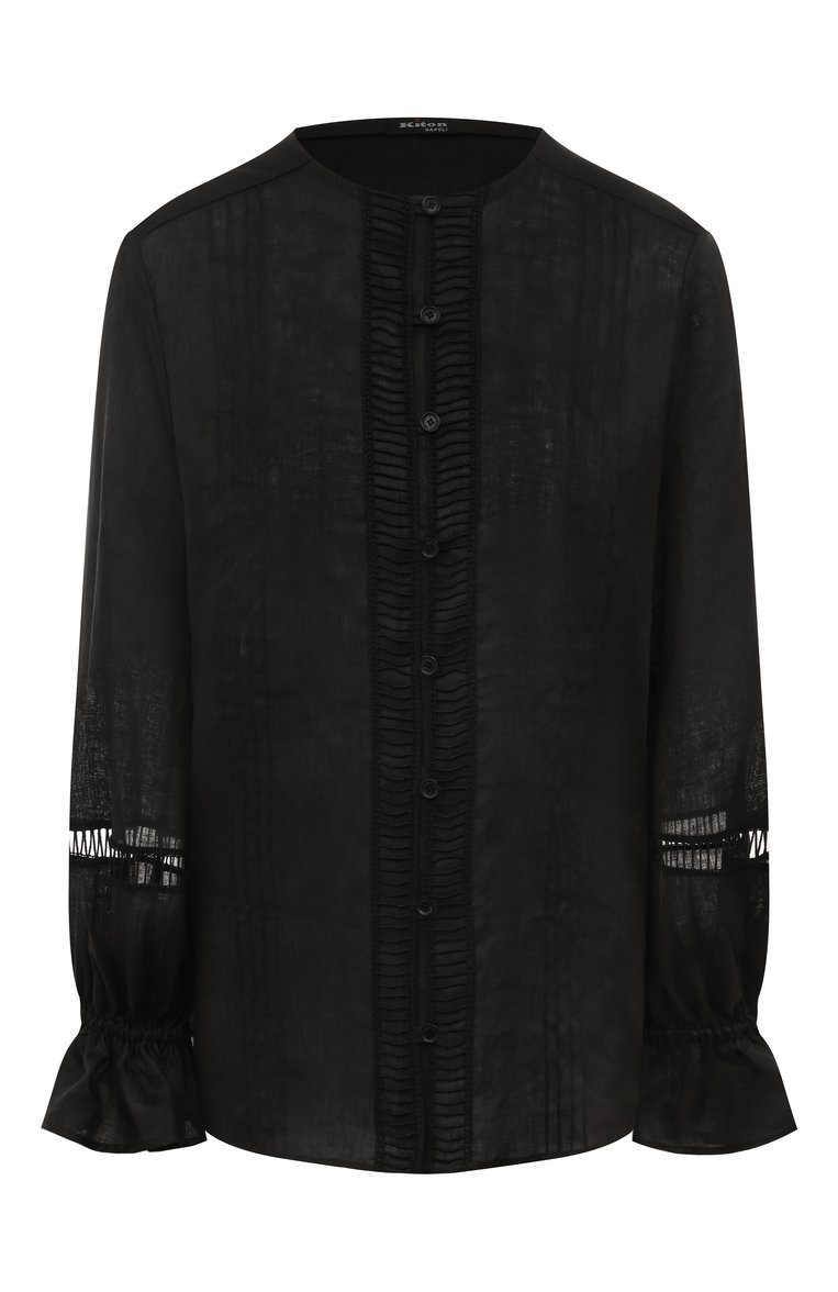 Женская льняная блузка KITON черного цвета, арт. D57461H05953 | Фото 1 (Материал внешний: Лен; Принт: Без принта; Женское Кросс-КТ: Блуза-одежда; Стили: Кэжуэл; Рукава: Длинные; Длина (для топов): Стандартные)