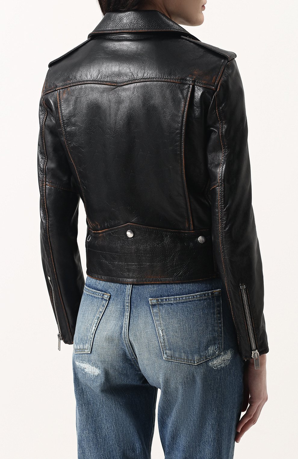 Однотонная кожаная куртка с косой молнией SAINT LAURENT, арт. 481862/Y5RD2, фото 4