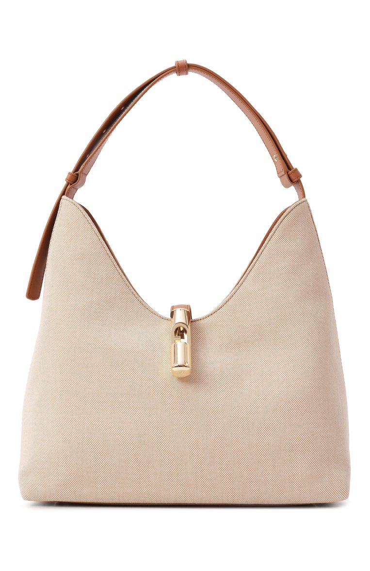 Женская сумка furla goccia medium FURLA светло-бежевого цвета, арт. WB01633/BX3542 | Фото 1 (Материал сплава: Проставлено; Драгоценные камни: Пр�оставлено; Размер: medium; Материал: Текстиль)
