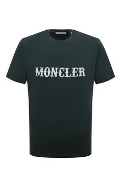 Мужская хлопковая футболка MONCLER темно-зеленого цвета, арт. 8C000-01-M2350 | Фото 1 (Материал внешний: Хлопок; Длина (для топов): Стандартные; Драгоценные камни: Проставлено; Рукава: Короткие; Материал сплава: Проставлено; Принт: С принтом; Стили: Спорт-шик)