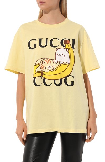 Хлопковая футболка GUCCI светло-желтого цвета по цене 64800 руб., арт. 615044 XJDGQ, фото 3 Хлопковая футболка GUCCI, арт. 615044 XJDGQ, фото 3