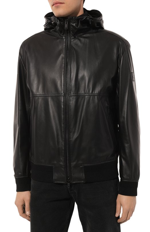 Кожаный бомбер BOSS Orange Чёрный, фото 3