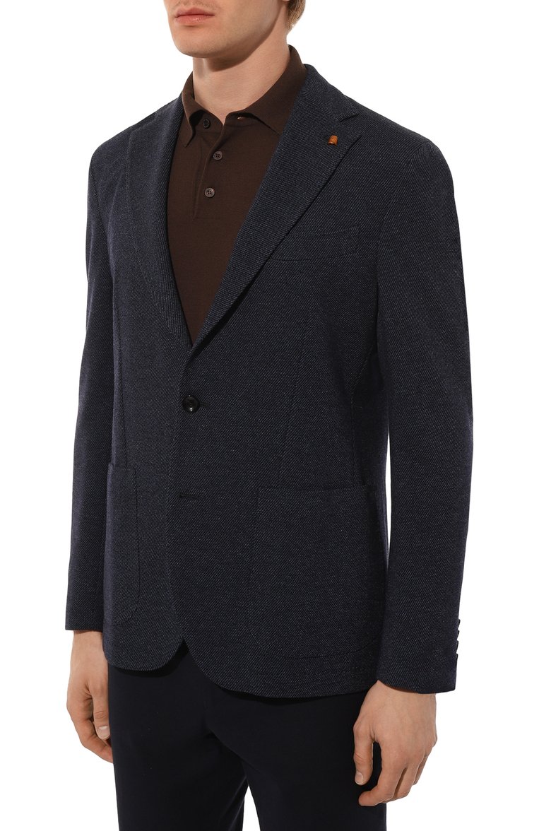 Мужской пиджак из шерсти и хлопка SARTORIA LATORRE темно-синего цвета, арт. JD74/JG106 | Фото 5 (Рукава: Длинные; Материал внешний: Шерсть, Хлопок; Драгоценные камни: Проставлено; Длина (для топов): Стандартные; Материал сплава: Проставлено; Пиджаки М: Прямой; 1-2-бортные: Однобортные; Стили: Классический; Случай: Формальный, Повседневный)