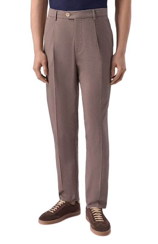 Хлопковые брюки Brunello Cucinelli M289LE1450 Коричневый  M289LE1450 Фото 3