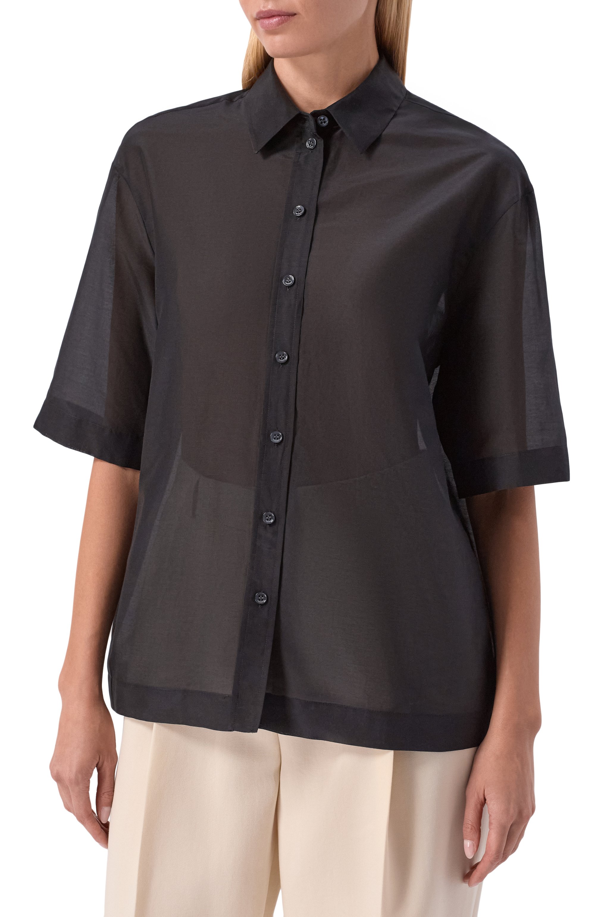 Рубашка из хлопка и шелка 12 STOREEZ черного цвета по цене 15000 руб., арт. 137700, фото 3 Рубашка из хлопка и шелка 12 STOREEZ, арт. 137700, фото 3