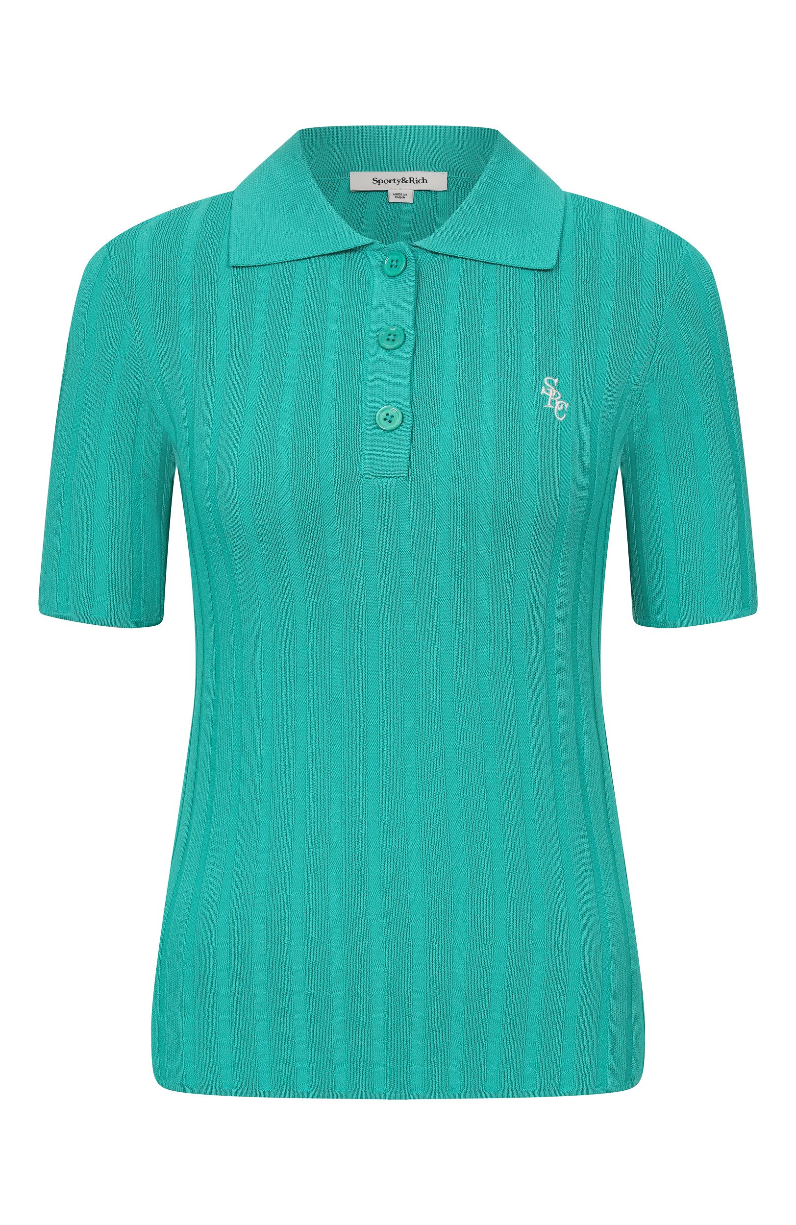Поло из вискозы SPORTY AND RICH зеленого цвета по цене 28600 руб., арт. WS069712302GR02, фото 1 Поло из вискозы SPORTY AND RICH, арт. WS069712302GR02, фото 1