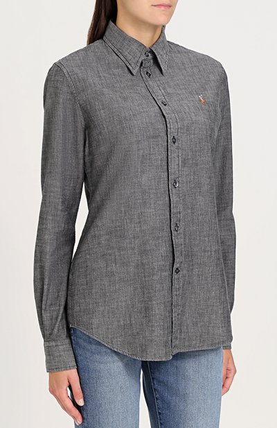 Приталенная хлопковая блуза с логотипом бренда POLO RALPH LAUREN, арт. 211684784, фото 3