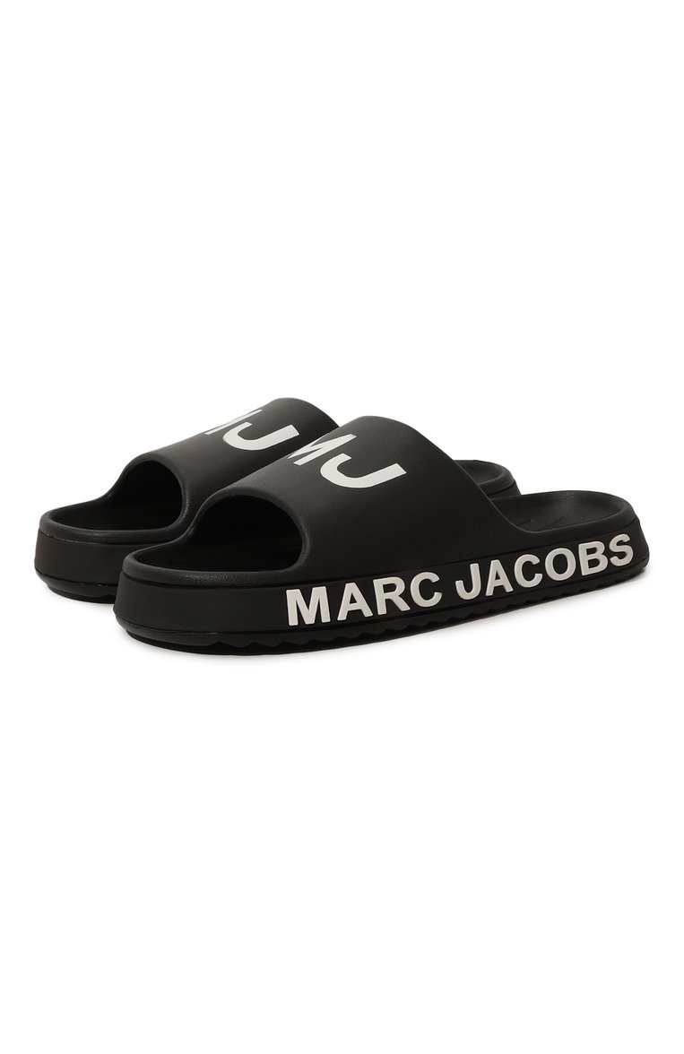 Детские шлепанцы MARC JACOBS (THE) черного цвета, арт. W60131/27-35 | Фото 1 (Материал внутренний: Текстиль; Материал внешний: Экокожа; Нос: Не проставлено; Материал сплава: Проставлено)