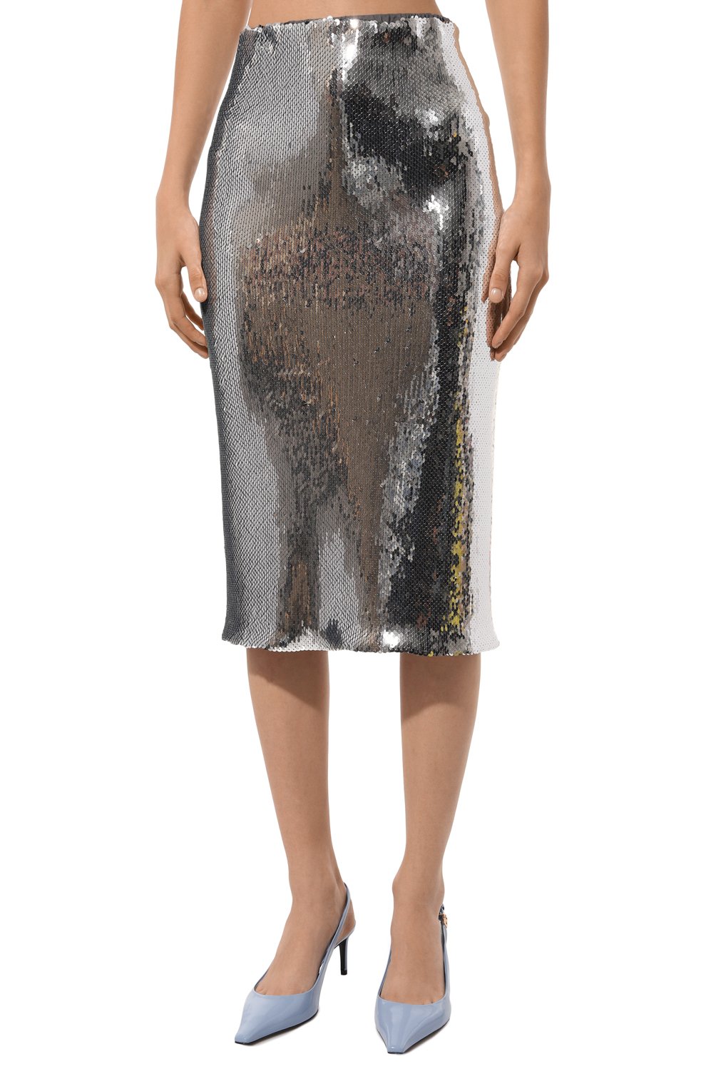 Юбка с отделкой пайетками N21 серебряного цвета по цене 59650 руб., арт. C021/4728, фото 3 Юбка с отделкой пайетками N21, арт. C021/4728, фото 3