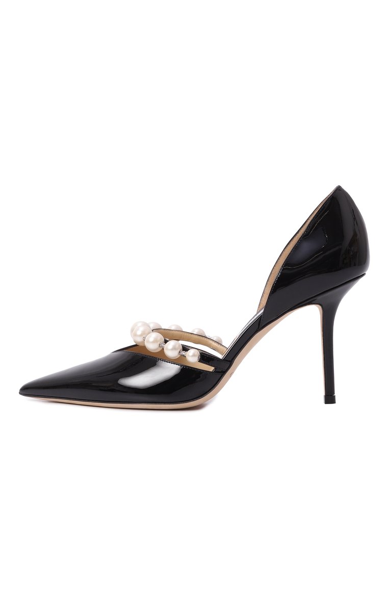 Женские лакированные туфли aurelie 85 JIMMY CHOO черного цвета, арт. AURELIE 85/XKM | Фото 4 (Материал внешний: Натуральная кожа; Подошва: Плоская; Каблук высота: Высокий; Материал внутренний: Натуральная кожа; Каблук тип: Шпилька; Автоматизация состава: Проставлено; Автоматизация ТО: Проставлено)