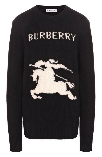 Женский пуловер из шерсти и кашемира BURBERRY черного цвета, арт. 8103048 | Фото 1 (Рукава: Длинные; Драгоценные кам�ни: Проставлено; Женское Кросс-КТ: Пуловер-одежда; Стили: Кэжуэл; Длина (для топов): Стандартные; Материал сплава: Проставлено; Материал внешний: Шерсть)