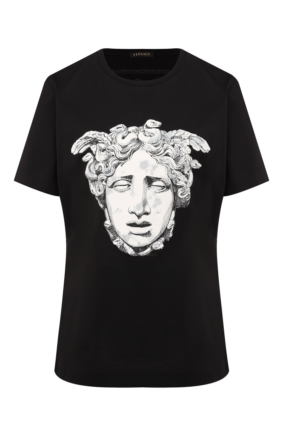 Хлопковая футболка VERSACE черного цвета по цене 53800 руб., арт. A82297/A201952, фото 1 Хлопковая футболка VERSACE, арт. A82297/A201952, фото 1