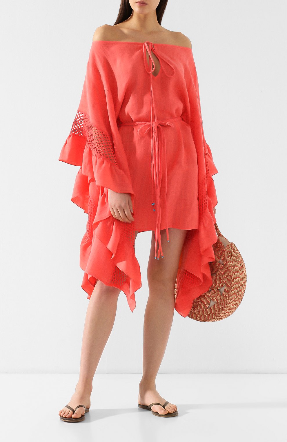 Льняная туника A MERE CO кораллового цвета по цене 34900 руб., арт. AMC/R19003, фото 2 Льняная туника A MERE CO, арт. AMC/R19003, фото 2