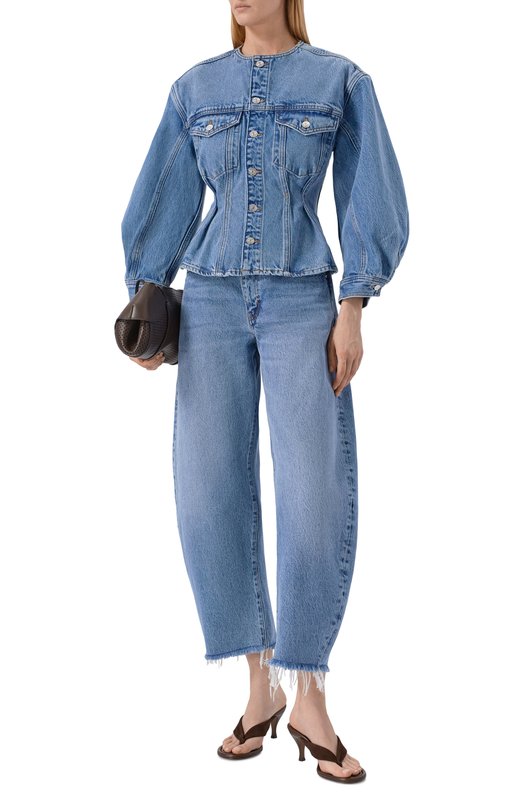 Джинсовая куртка The Nipped Collarless Frame Denim 8039210/THE NIPPED C0LLARLESS JACKET Голубой  8039210/THE NIPPED C0LLARLESS JACKET Фото 2