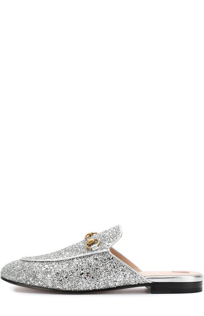 Кожаные сабо princetown с кружевной отделкой GUCCI серебряного цвета по цене 74500 руб., арт. 506398/KSP20, фото 3 Кожаные сабо princetown с кружевной отделкой GUCCI, арт. 506398/KSP20, фото 3