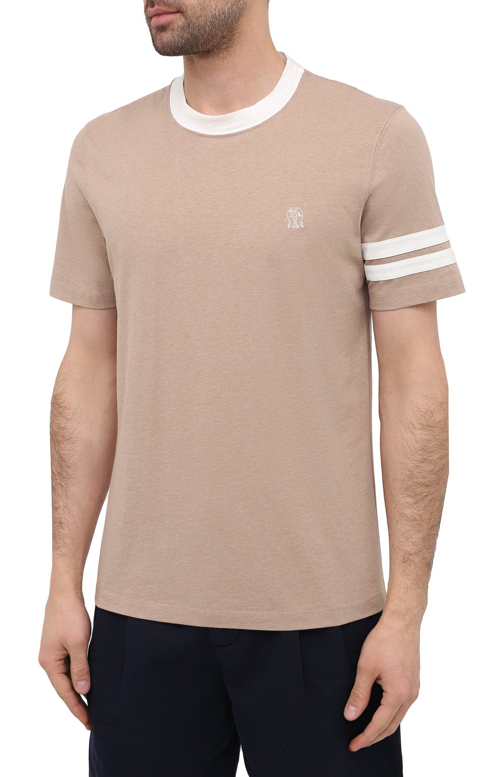 Хлопковая футболка BRUNELLO CUCINELLI бежевого цвета по цене 41950 руб., арт. M0T619640G, фото 3 Хлопковая футболка BRUNELLO CUCINELLI, арт. M0T619640G, фото 3