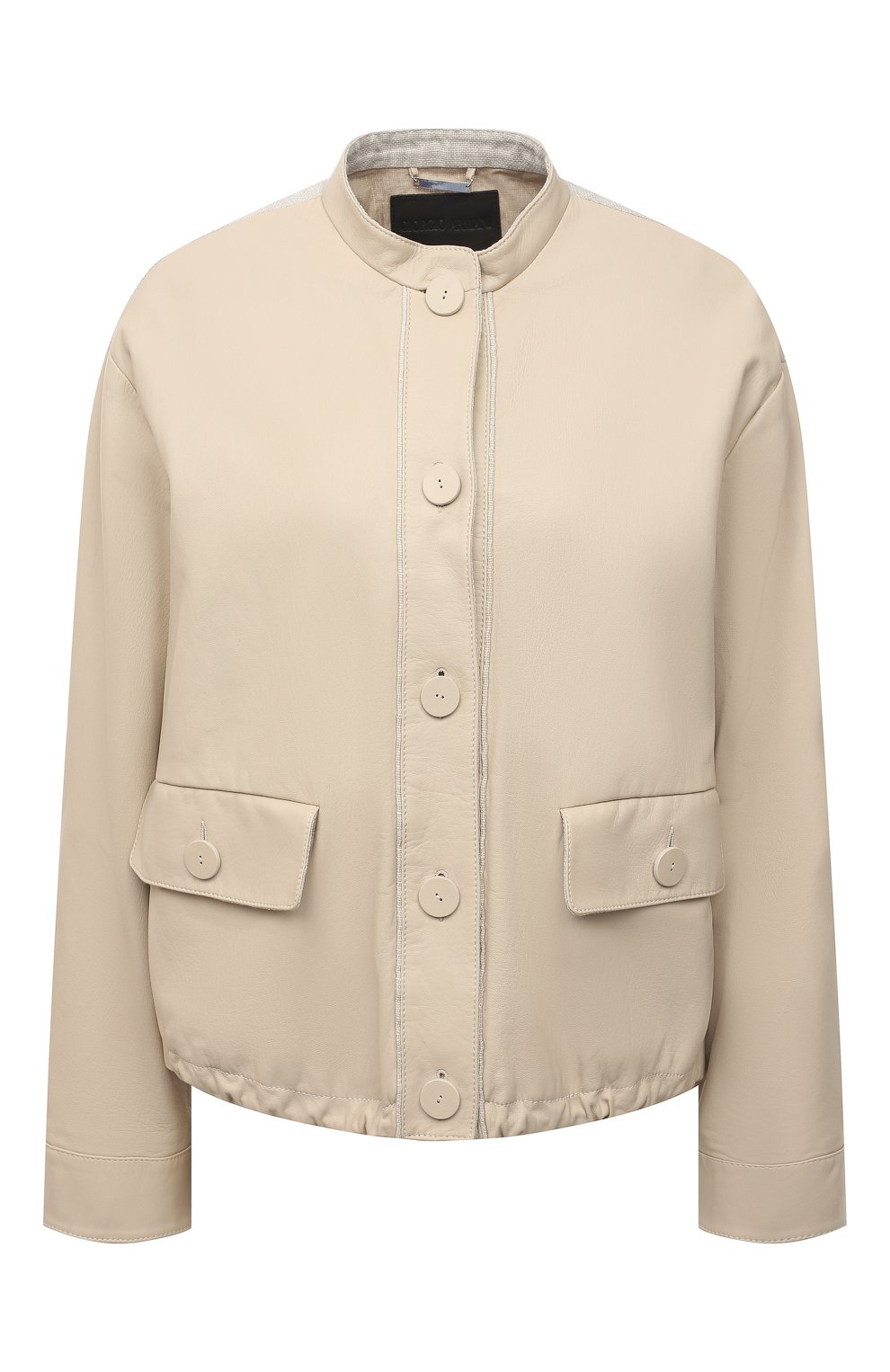 Кожаный бомбер GIORGIO ARMANI бежевого цвета по цене 555500 руб., арт. IAG11P/IAP14, фото 1 Кожаный бомбер GIORGIO ARMANI, арт. IAG11P/IAP14, фото 1