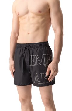 Мужские плавки-шорты EMPORIO ARMANI черного цвета, арт. EM000583/AF12326 | Фото 2 (Материал сплава: Проставлено; Нос: Не проставлено; Мужское Кросс-КТ: плавки-шорты; Принт: С принтом; Материал внешний: Синтетический материал)