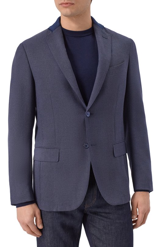 Пиджак из шерсти и шелка Zilli MNP-G2W0S-36071/0001 Синий  MNP-G2W0S-36071/0001 Фото 4
