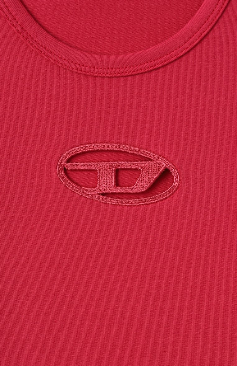 Детская хлопковая футболка DIESEL фуксия цвета, арт. J01830/0AFAA | Фото 3 (Рукава: Короткие; Материал сплава: Проставлено; Драгоценные камни: Проставлено; Девочки Кросс-КТ: футболка-одежда; Материал внешний: Хлопок; Ростовка одежда: 4 года | 104 см, 16 лет | 164 см, 13 - 15 лет | 158 см, 6 лет | 116 см, 10 - 11 лет | 140 - 146см, 8 лет | 128 см)