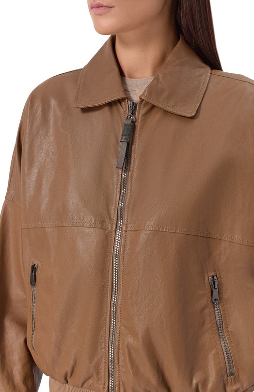 Кожаный бомбер Brunello Cucinelli MPCKL7472 Коричневый  MPCKL7472 Фото 5