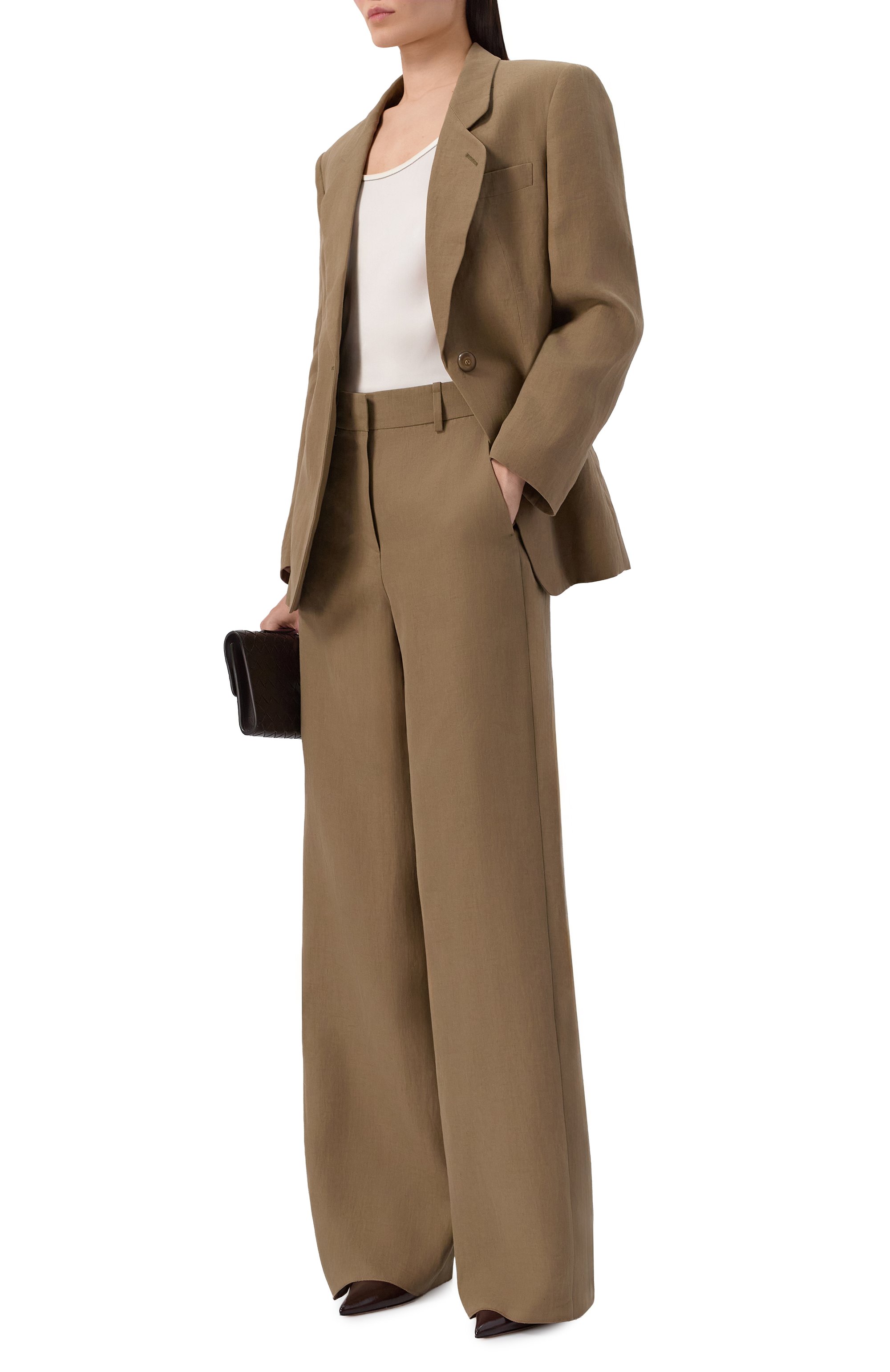 Льняные брюки GIORGIO ARMANI хаки цвета по цене 158000 руб., арт. GW002791/TE11126, фото 2 Льняные брюки GIORGIO ARMANI, арт. GW002791/TE11126, фото 2