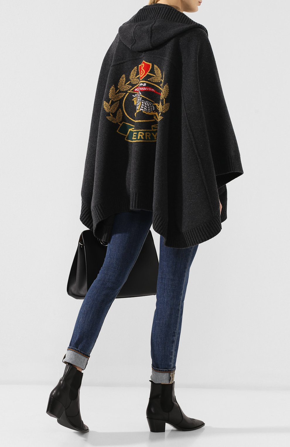Шерстяное пончо BURBERRY темно-серого цвета по цене 199500 руб., арт. 4078522, фото 2 Шерстяное пончо BURBERRY, арт. 4078522, фото 2