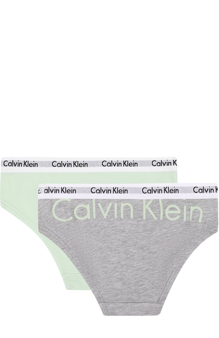 Детские комплект из двух пар трусов с логотипом бренда CALVIN KLEIN серого цвета, арт. G80G895001/4-7 | Фото 2 (Статус проверки: Проверена категория; Материал внешний: Хлопок; Девочки Кросс-КТ: Комплект-белье; Рукава: Короткие; Материал сплава: Проставлено; Драгоценные камни: Проставлено)