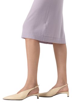 Женские кожаные туфли JIL SANDER кремового цвета, арт. J15WP0128/P8226 | Фото 3 (Подошва: Плоская; Каблук высота: Низкий; Драгоценные камни: Проставлено; Материал внешний: Натуральная кожа; Материал внутренний: Натуральная кожа; Материал сплава: Проставлено; Женское Кросс-КТ: Слингбэки; Каблук тип: Kitten heel)