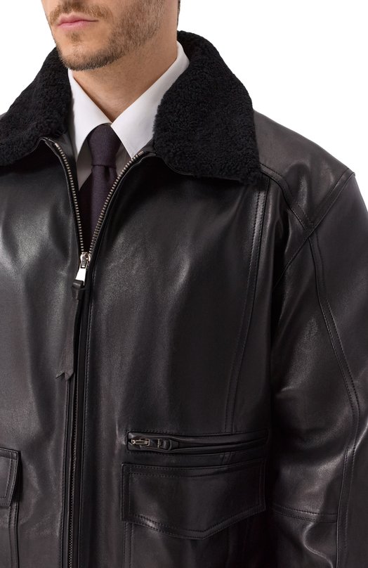 Кожаный бомбер Balmain FH0TF998/LC62 Чёрный  FH0TF998/LC62 Фото 5