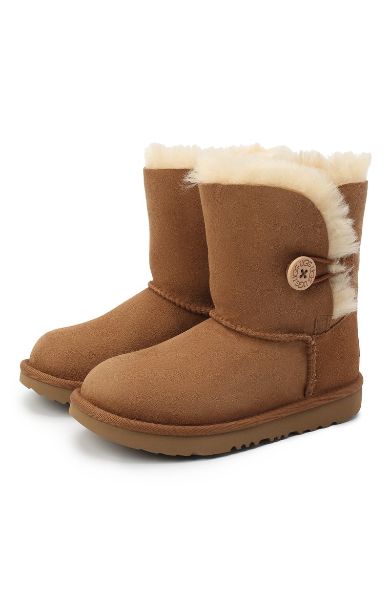 Детские угги bailey button ii UGG коричневого цвета, арт. 1017400K_CHE | Фото 1 (�Материал утеплителя: Шерсть, Натуральный мех; Материал внешний: Замша; Кросс-КТ: полусапоги; Региональные ограничения белый список (Axapta Mercury): RU; Девочки Кросс-КТ: Угги, Обувь-зимняя; Материал сплава: Проставлено; Нос: Не проставлено)