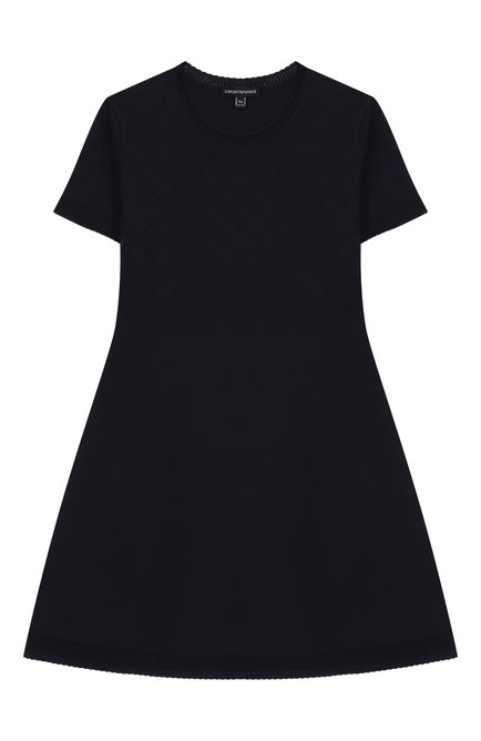 Детское платье из вискозы EMPORIO ARMANI темно-синего цвета, арт. EG000179/AF14111 | Фото 1 (Материал сплава: Проставлено; Материал внешний: Вискоза; Драгоценные камни: Проставлено; Рукава: Короткие)
