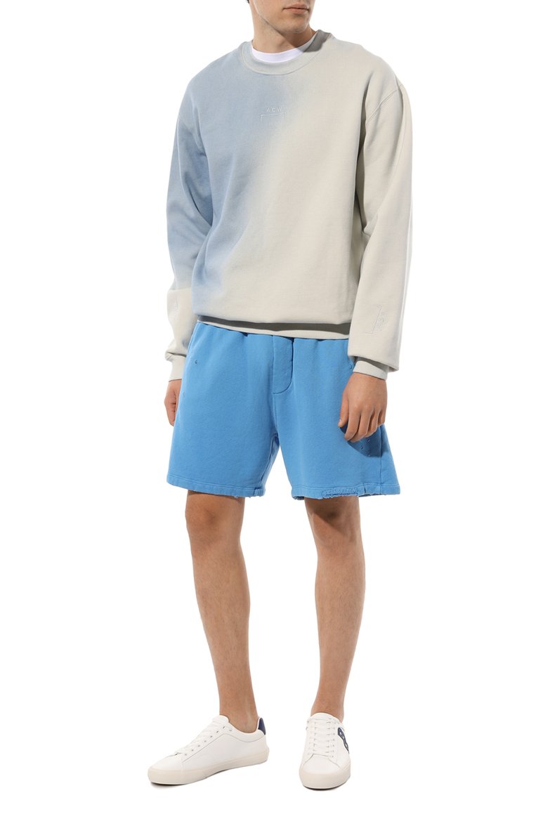 Мужские хлопковые шорты DSQUARED2 синего цвета, арт. S71MU0764/S25140 | Фото 2 (Материал внешний: Хлопок; Длина Шорты М: До колена; Принт: Без принта; Случай: Повседневный; Стили: Гранж; Автоматизация ТО: Проставлено; Автоматизация состава: Проставлено; Детали: Декор)