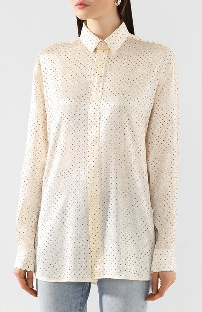 Шелковая рубашка SAINT LAURENT белого цвета по цене 168500 руб., арт. 611900/Y4A13, фото 3 Шелковая рубашка SAINT LAURENT, арт. 611900/Y4A13, фото 3