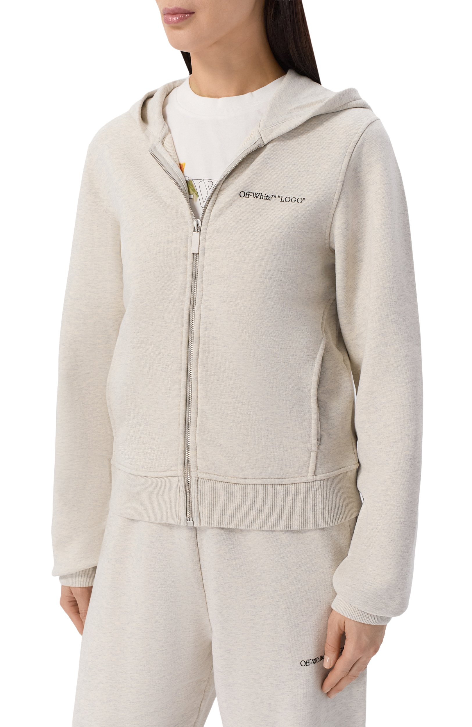 Хлопковая толстовка OFF-WHITE светло-серого цвета по цене 69950 руб., арт. 2FE00510T, фото 3 Хлопковая толстовка OFF-WHITE, арт. 2FE00510T, фото 3